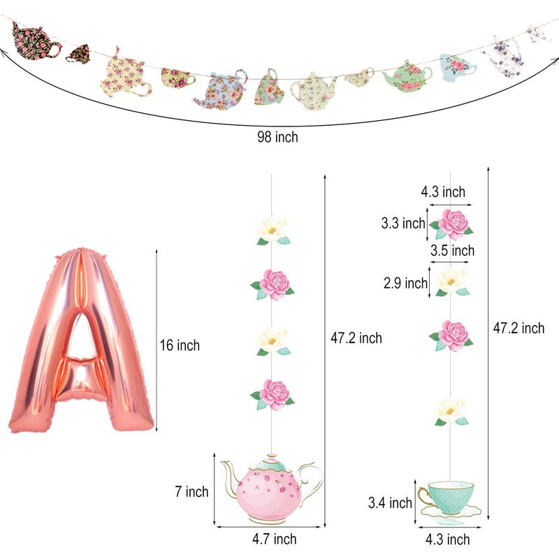 Mity rain Tea Party Decorations - Floral Teapots Teacups Balloons Banner Hanging Decorations for Baby Shower Bridal Shower Girls Birthday Party Supplies - Image 2